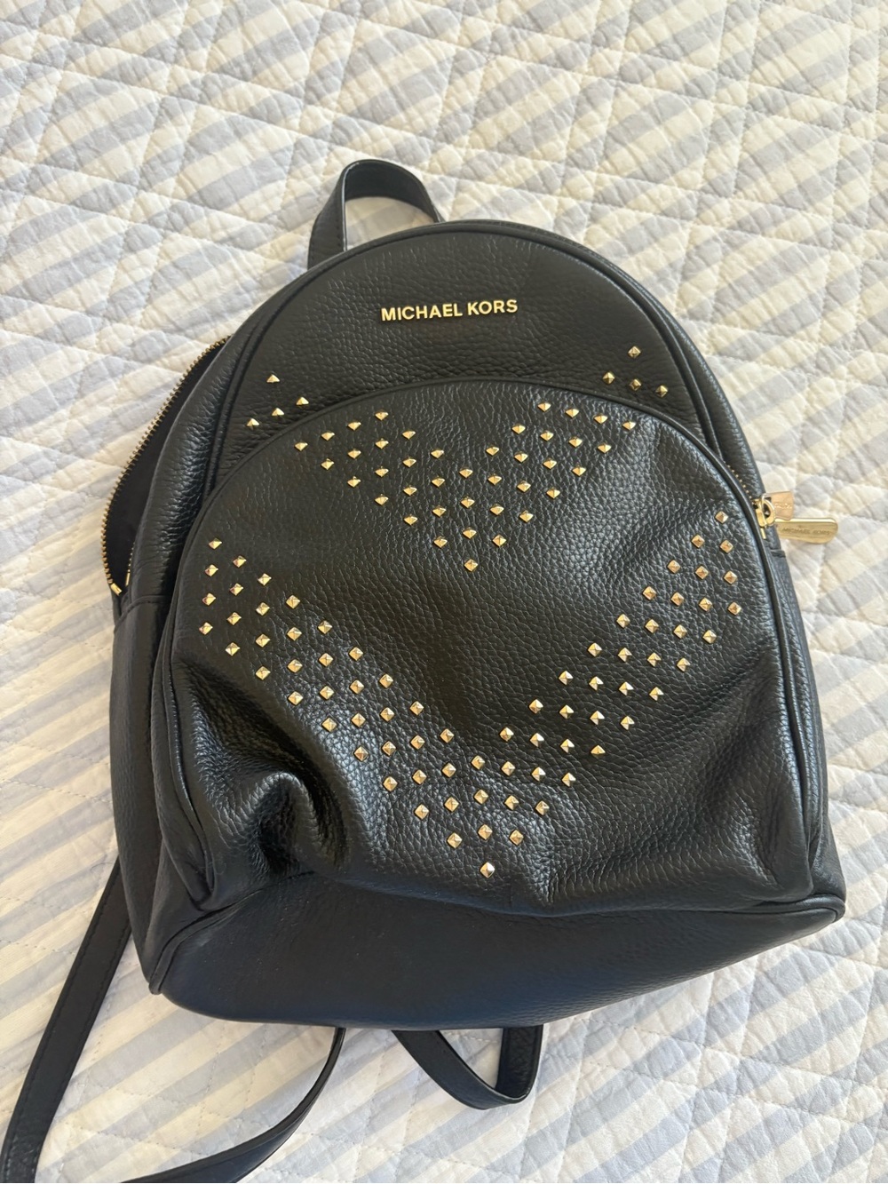 Michael Kors Black Pebbled Leather Backpack with Gold Studs